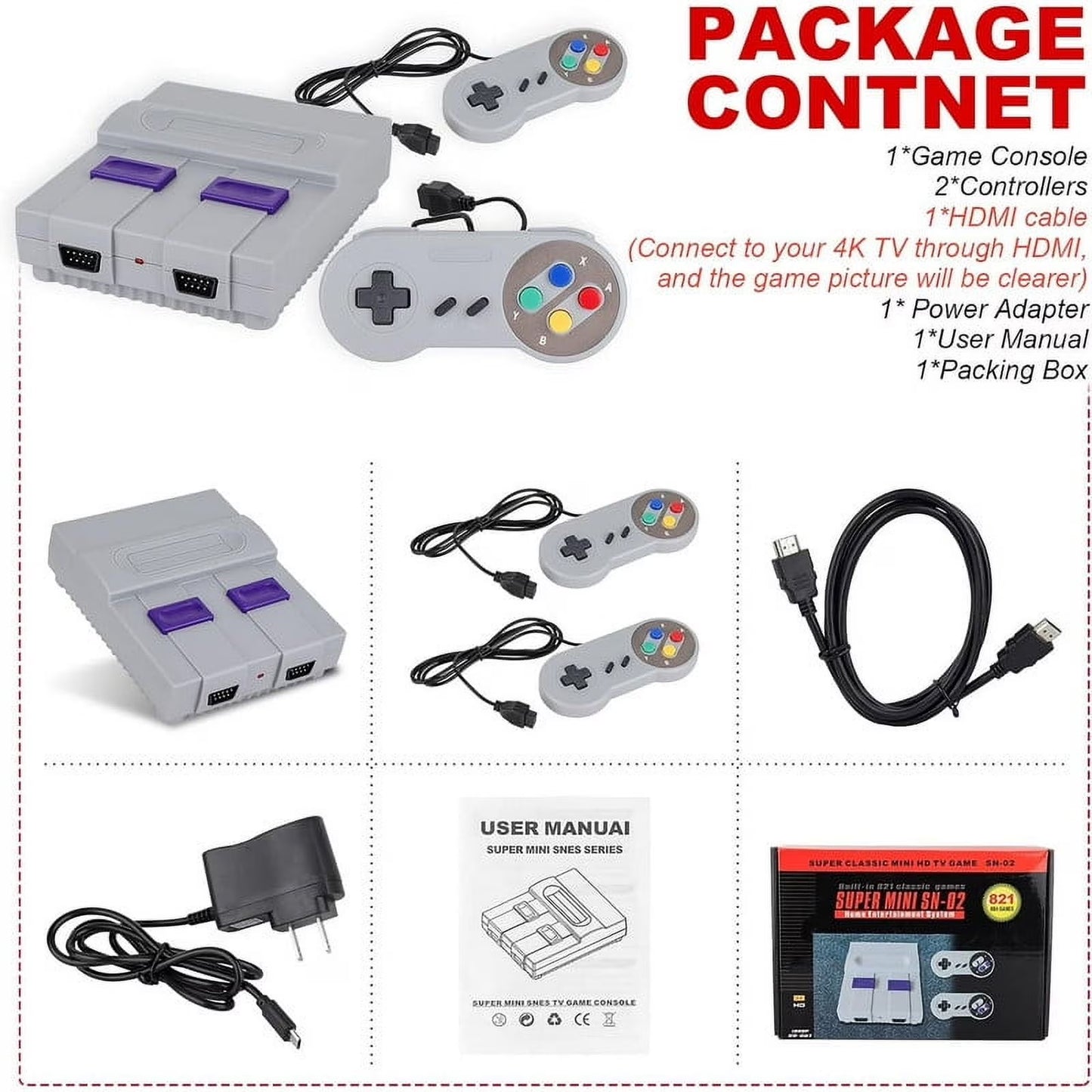 Super Retro Controllers Classic Mini HDMI System with Built in 821 Old School Controllers,Super Classic System,Plug and Play