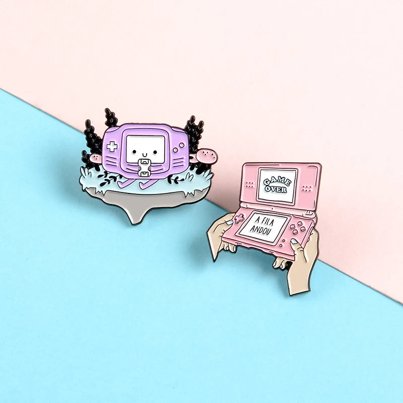 Pins GAME OVER! Game Player Handheld Game Controller Brooches Retro Game Lovers Pins Badge Accessories Game Machine Enamel
