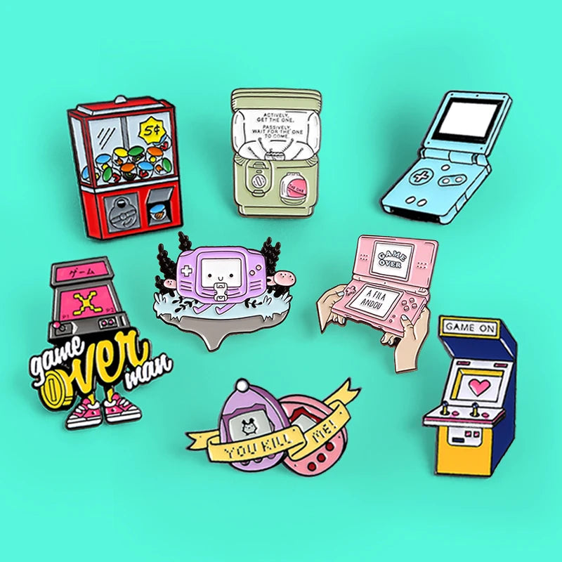 Pins GAME OVER! Game Player Handheld Game Controller Brooches Retro Game Lovers Pins Badge Accessories Game Machine Enamel