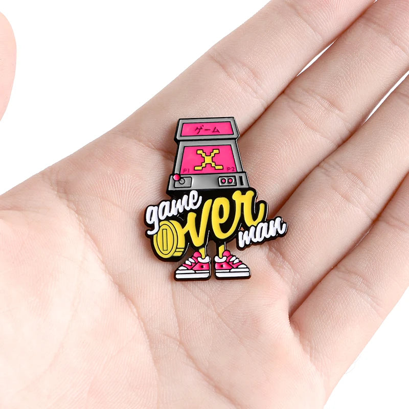 Pins GAME OVER! Game Player Handheld Game Controller Brooches Retro Game Lovers Pins Badge Accessories Game Machine Enamel