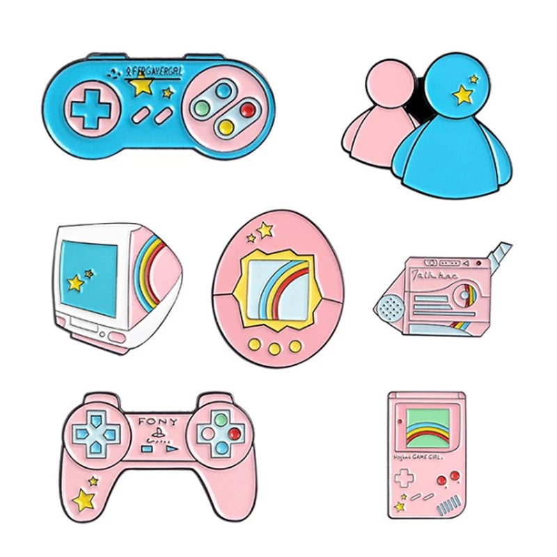 Pins GAME OVER! Game Player Handheld Game Controller Brooches Retro Game Lovers Pins Badge Accessories Game Machine Enamel