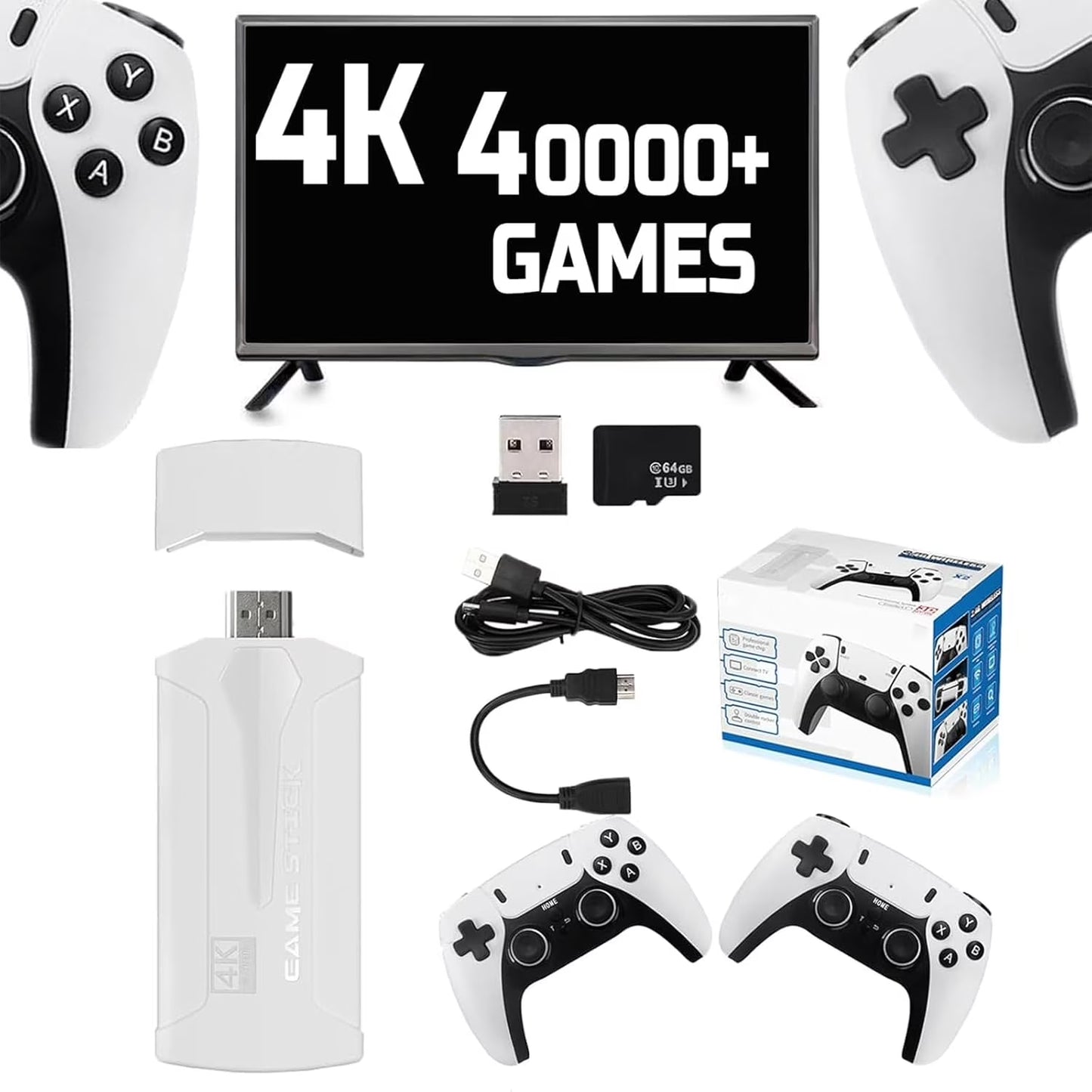 Retro Console, Retro 4K Gaming Stick Pro, Retro Console Gamepad Controller for Boy Gift, Home Game, Entertainment (64)
